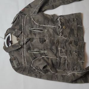 2/$30 DISTRESSED CAMO JACKET W/EMBROIDERED BACK